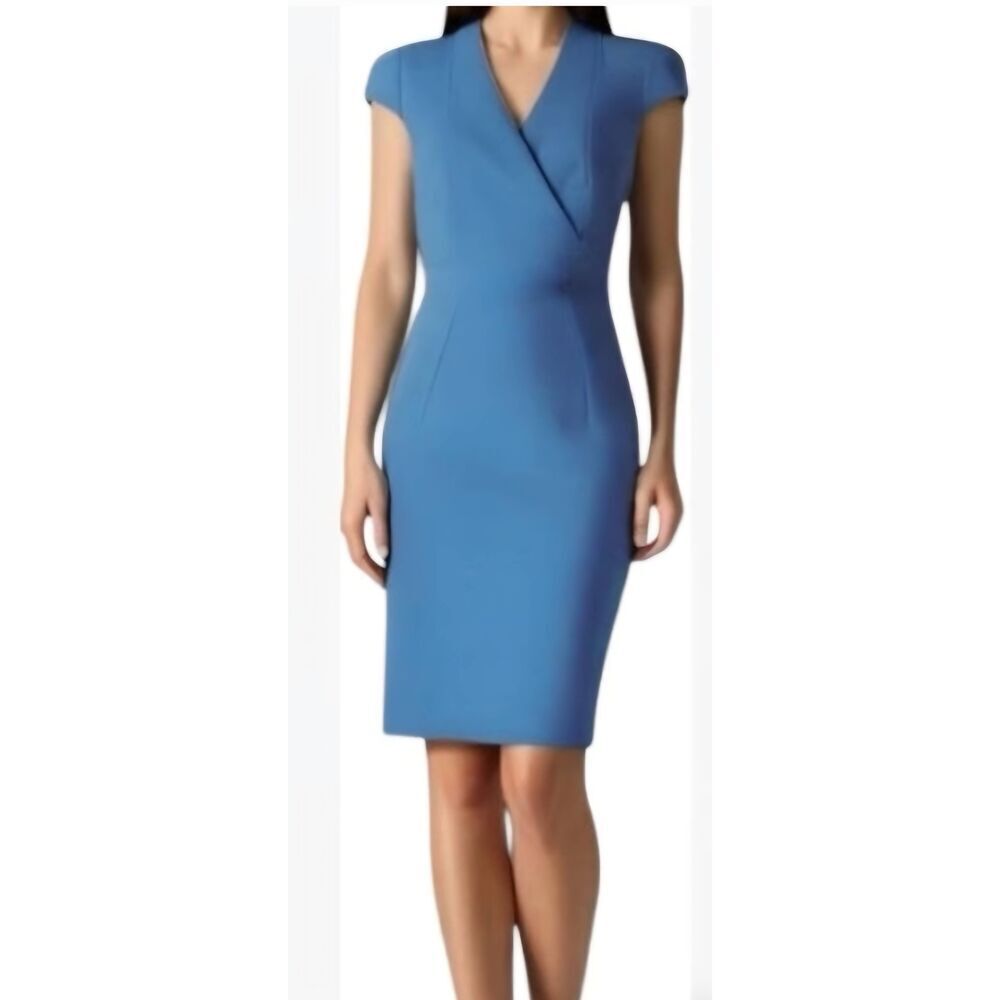 MM Lafleur Womens Felisa Shift Dress in Blue Criss Cross Pockets Career Office s